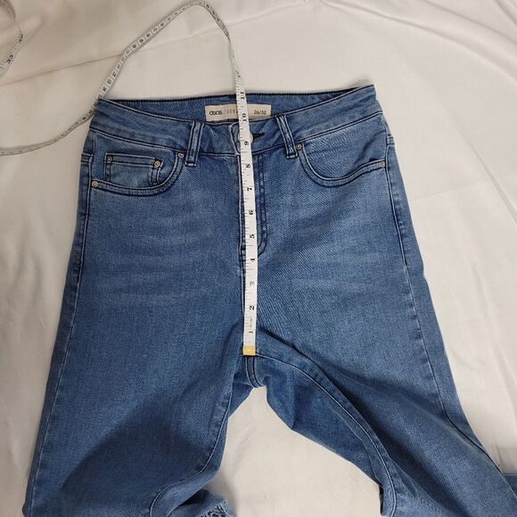 ASOS jeans Ridley skinny in Luella Pretty Blue frill knee arched row hem 26 - Picture 10 of 11